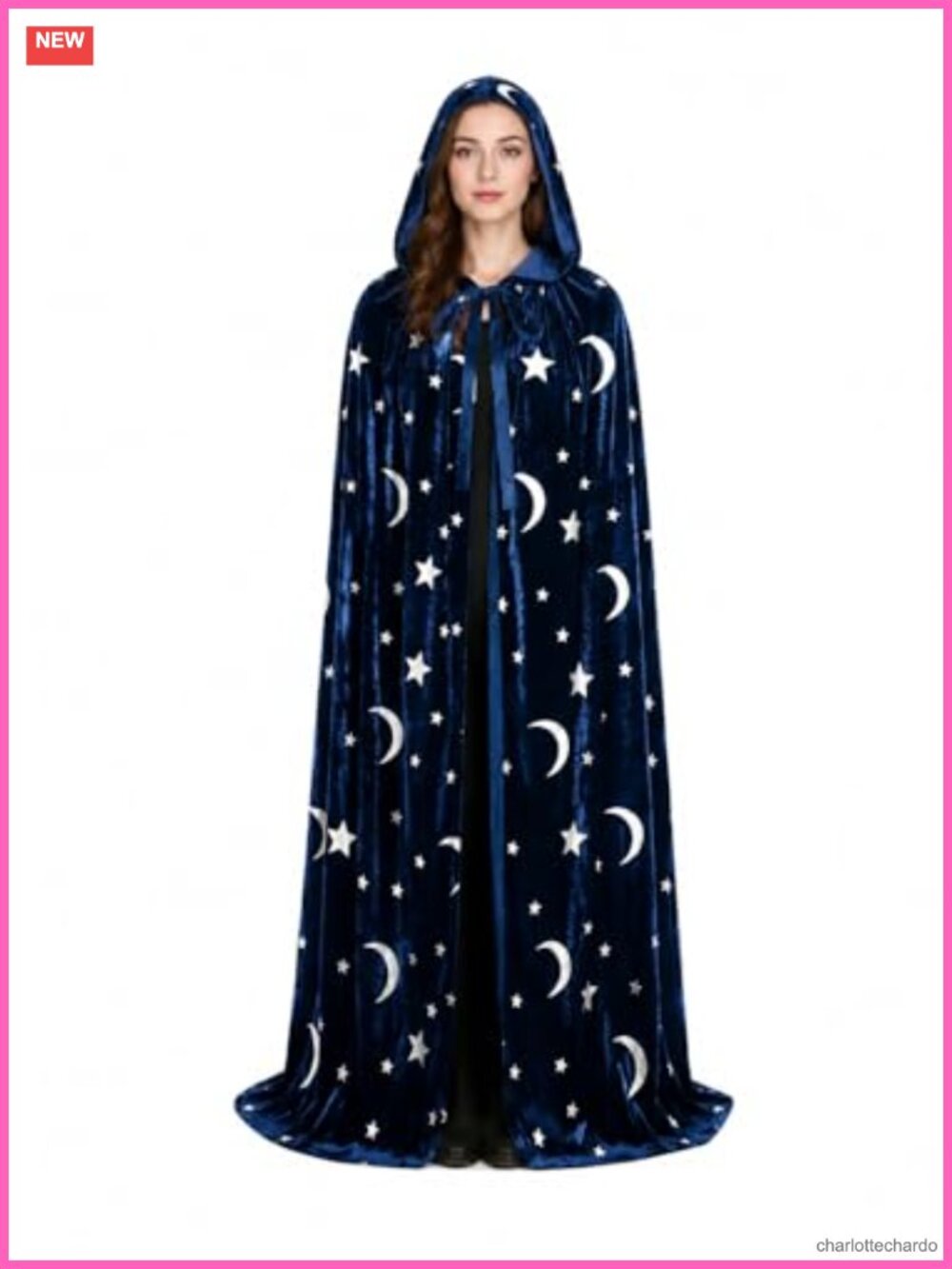 Adult Hooded Wizard Cloak Star Print Cape Halloween Cosplay Robe